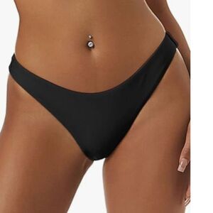 ZAFUL Women's High Cut Plain Mid Waist Solid Cheeky High Leg Swim Bottom- Medium
